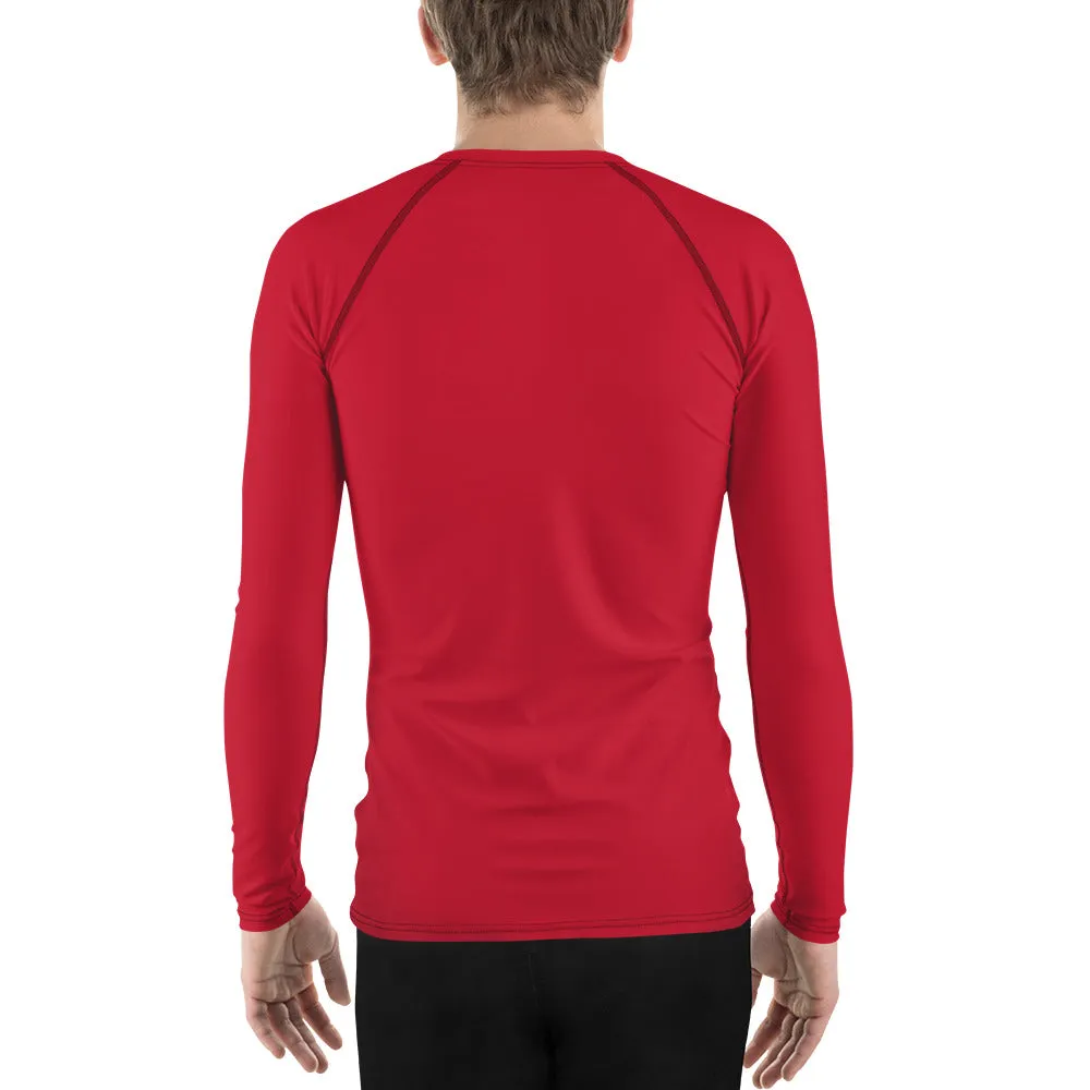 Red Solid Color Men's Top, Best Men's Rash Guard UPF 50  Long Sleeves Designer Polyester Spandex Sportswear