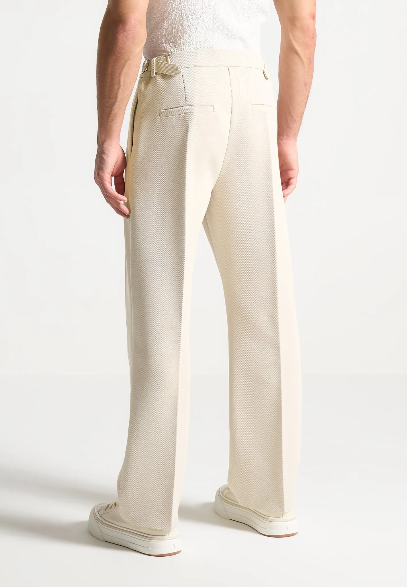 Relaxed Fit Twill Pleated Tailored Trousers - Cream