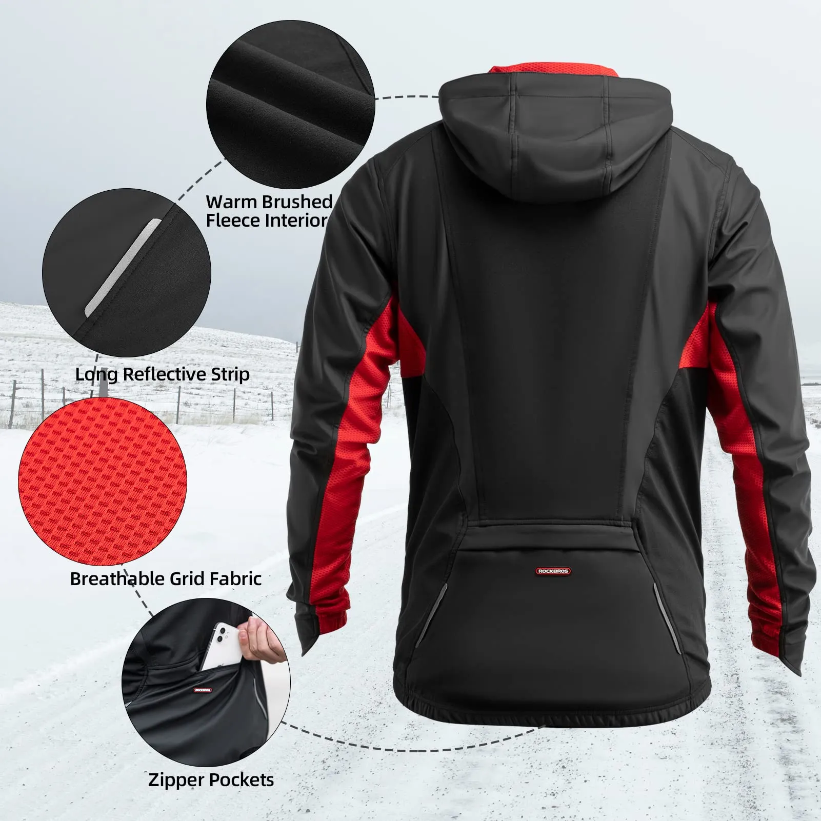 ROCKBROS Winter Cycling Jacket Windproof Thermal Breathable Running Windbreaker Clothing