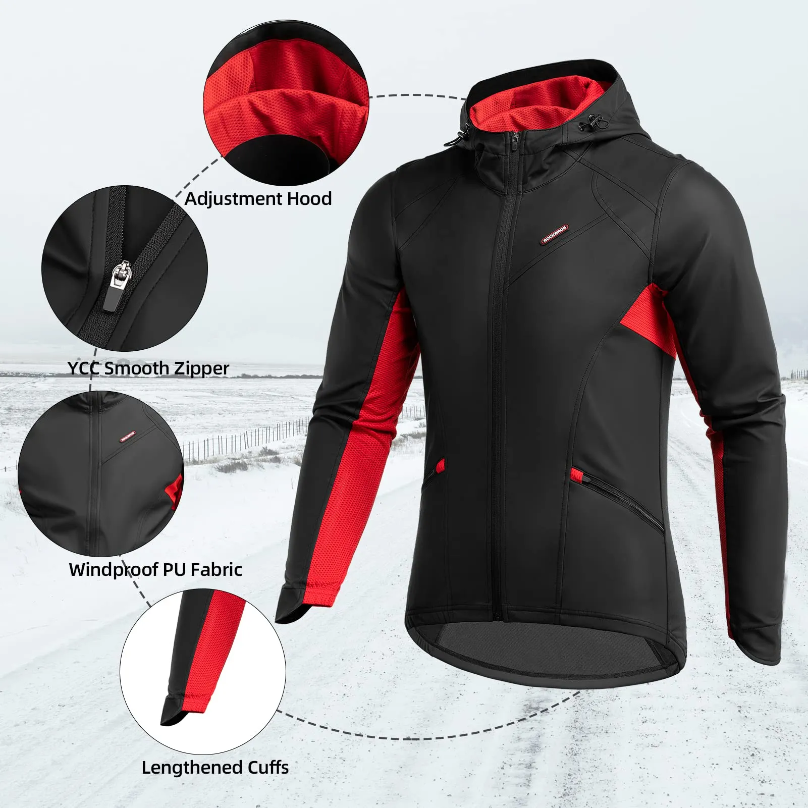 ROCKBROS Winter Cycling Jacket Windproof Thermal Breathable Running Windbreaker Clothing