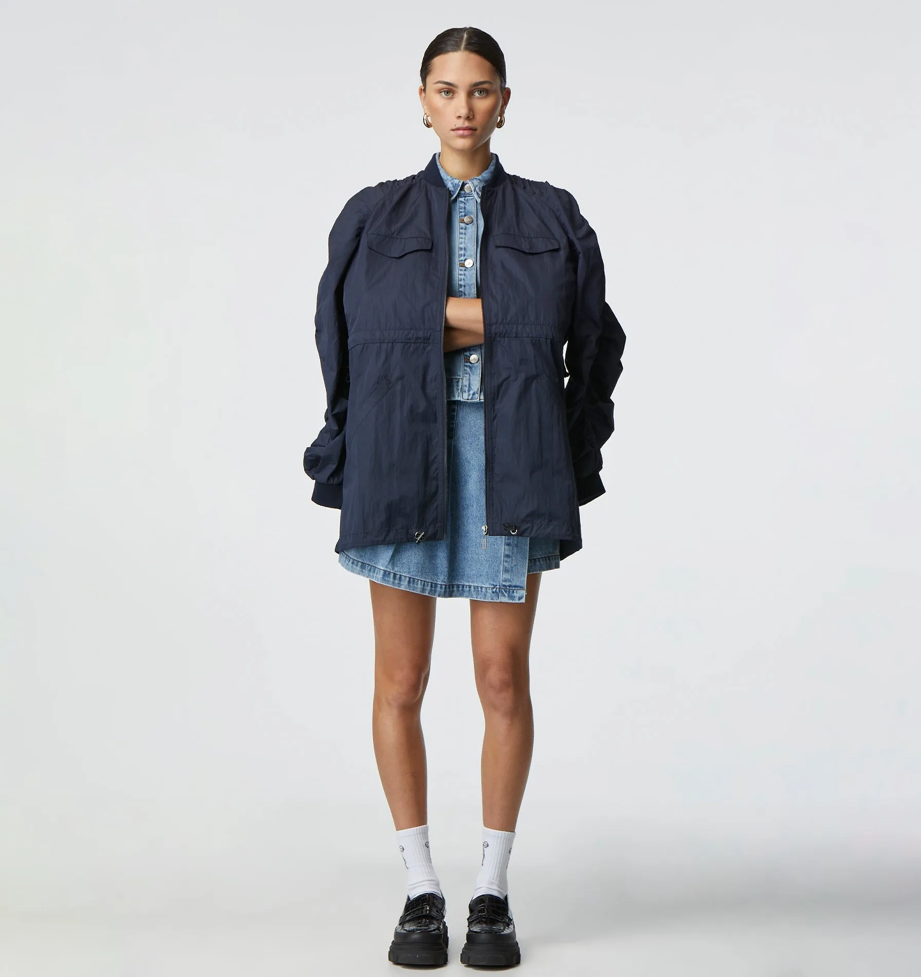 Ruched Bomber - Navy