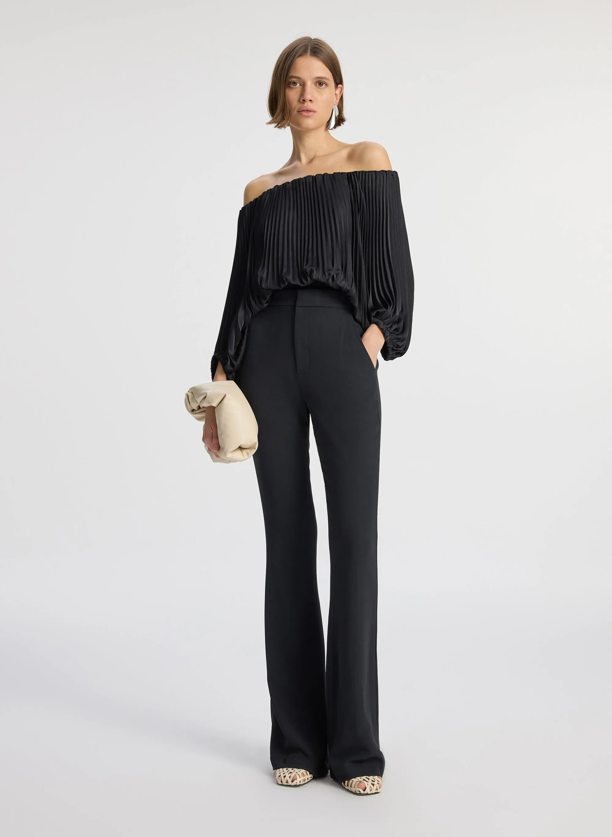 Sienna Satin Pleated Off Shoulder Top