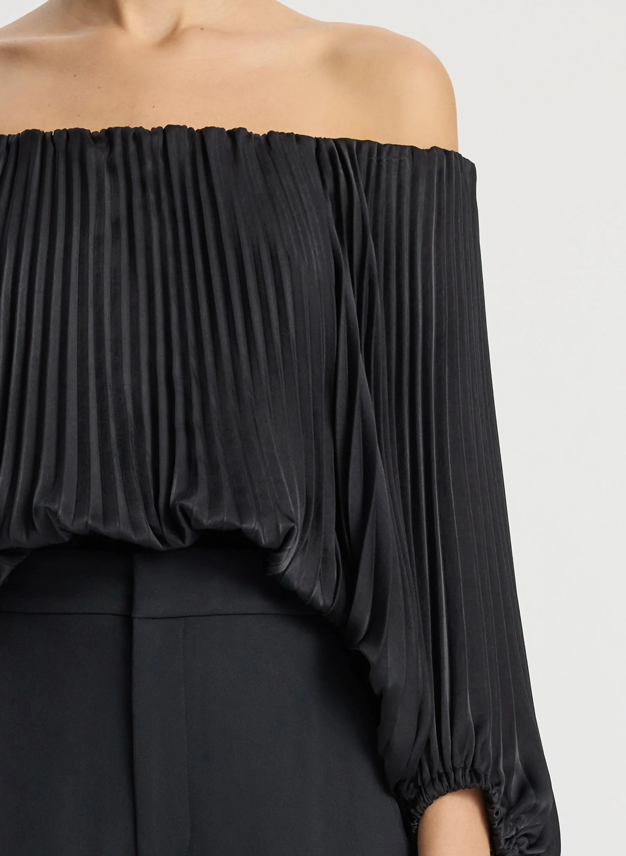 Sienna Satin Pleated Off Shoulder Top