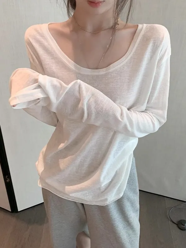 Simple Solid Color Long Sleeve Tee