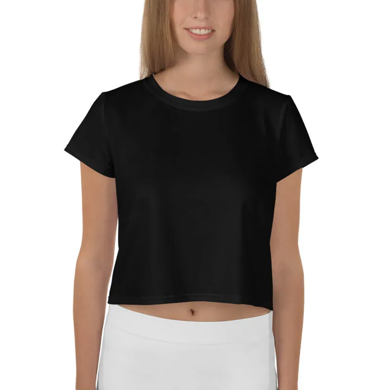 Solid Black Minimalist Crop Tee, Women's Black Crop Short Best T-Shirt-Made in USA/EU