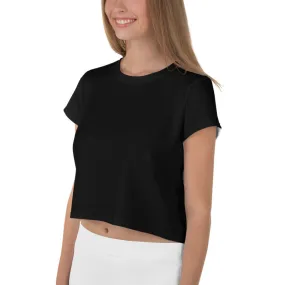 Solid Black Minimalist Crop Tee, Women's Black Crop Short Best T-Shirt-Made in USA/EU