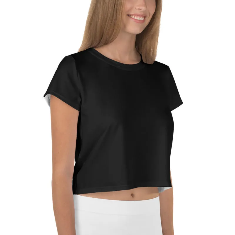 Solid Black Minimalist Crop Tee, Women's Black Crop Short Best T-Shirt-Made in USA/EU