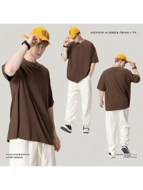 Solid Color Crew Neck Cotton Plain T-Shirts