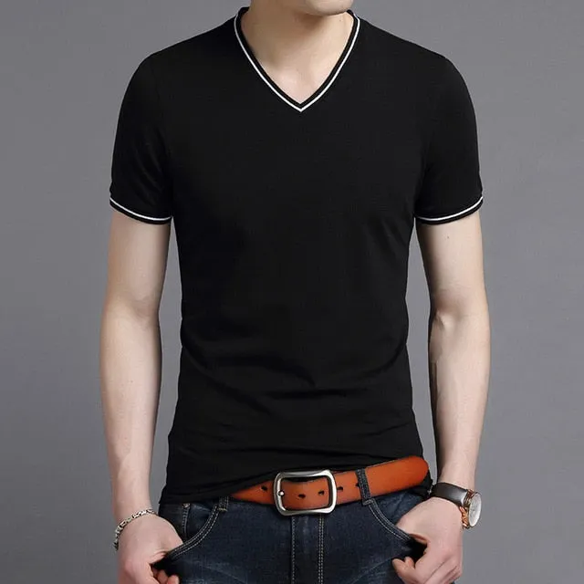 Striped Collar Solid Color Street Wear Tees