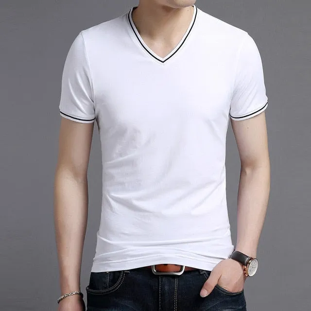 Striped Collar Solid Color Street Wear Tees