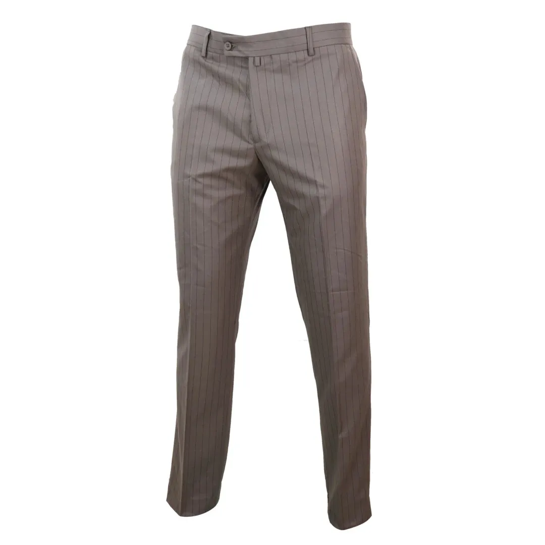 STZ40 - Men's Beige Pinstripe Trousers