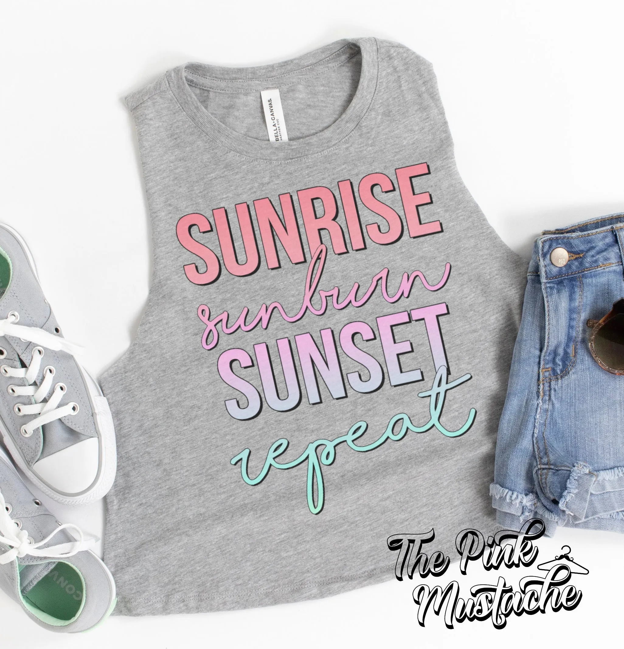 Sunrise Sunburn Sunset Repeat Summer Tank Top / Cropped Tank Top Bella Canvas