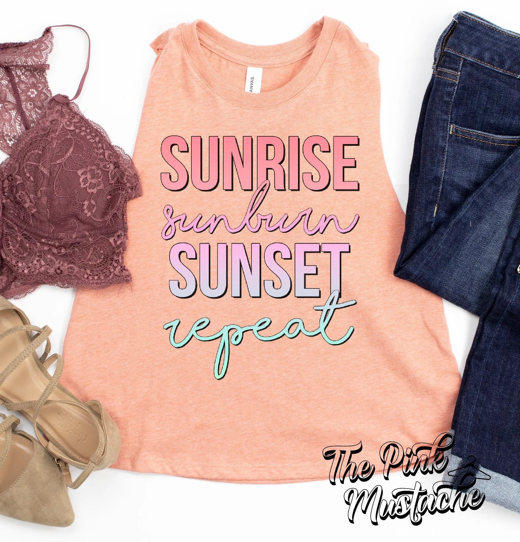 Sunrise Sunburn Sunset Repeat Summer Tank Top / Cropped Tank Top Bella Canvas