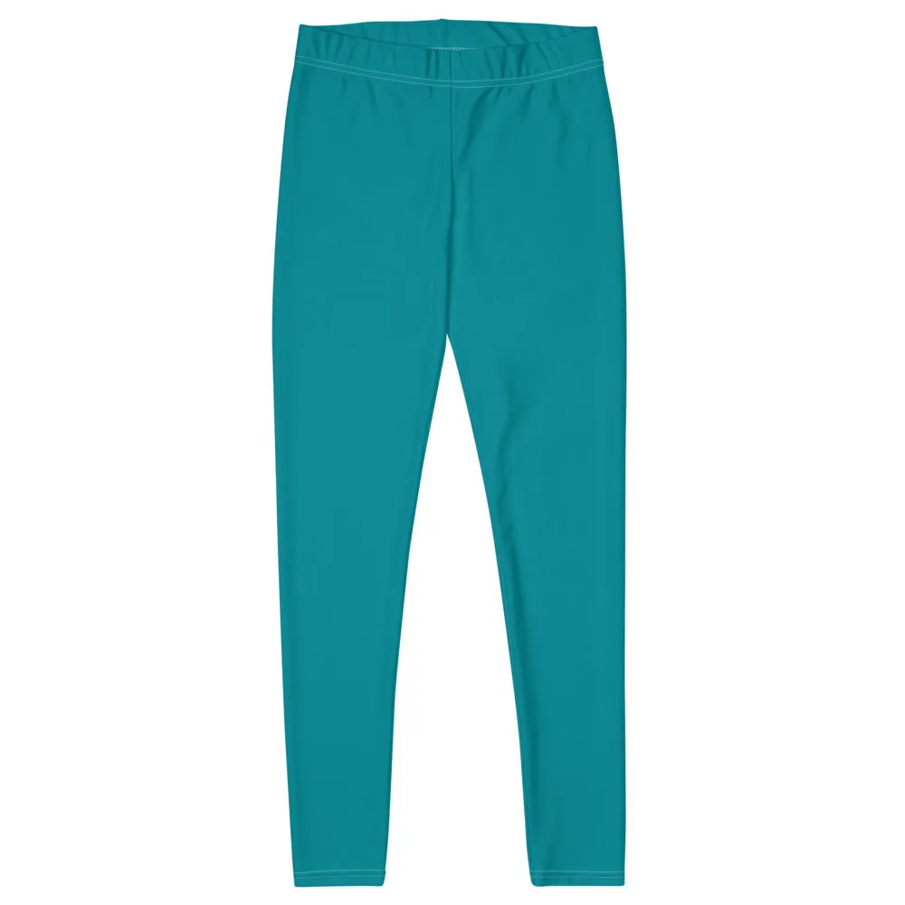 Teal Blue Women's Casual Leggings, Solid Color Premium Quality Long Tights-Made in USA/EU