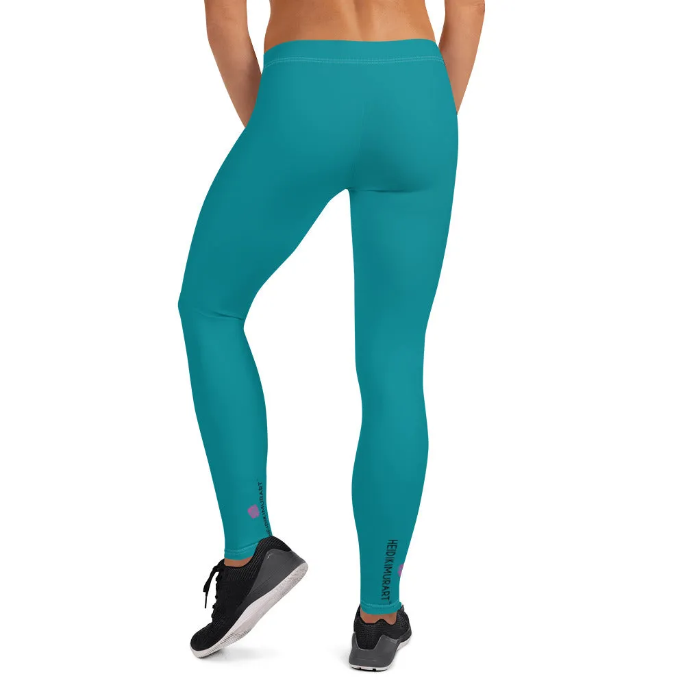 Teal Blue Women's Casual Leggings, Solid Color Premium Quality Long Tights-Made in USA/EU