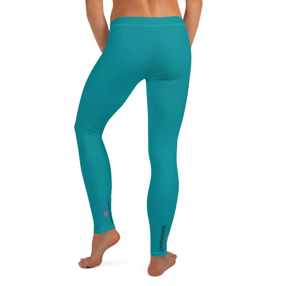 Teal Blue Women's Casual Leggings, Solid Color Premium Quality Long Tights-Made in USA/EU