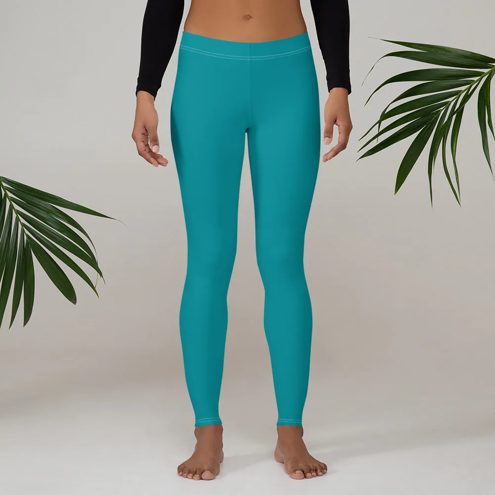 Teal Blue Women's Casual Leggings, Solid Color Premium Quality Long Tights-Made in USA/EU