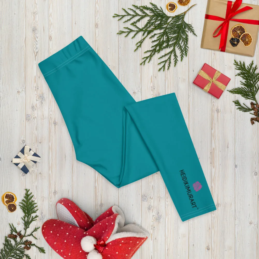 Teal Blue Women's Casual Leggings, Solid Color Premium Quality Long Tights-Made in USA/EU