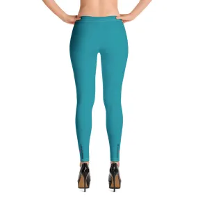 Teal Blue Women's Casual Leggings, Solid Color Premium Quality Long Tights-Made in USA/EU