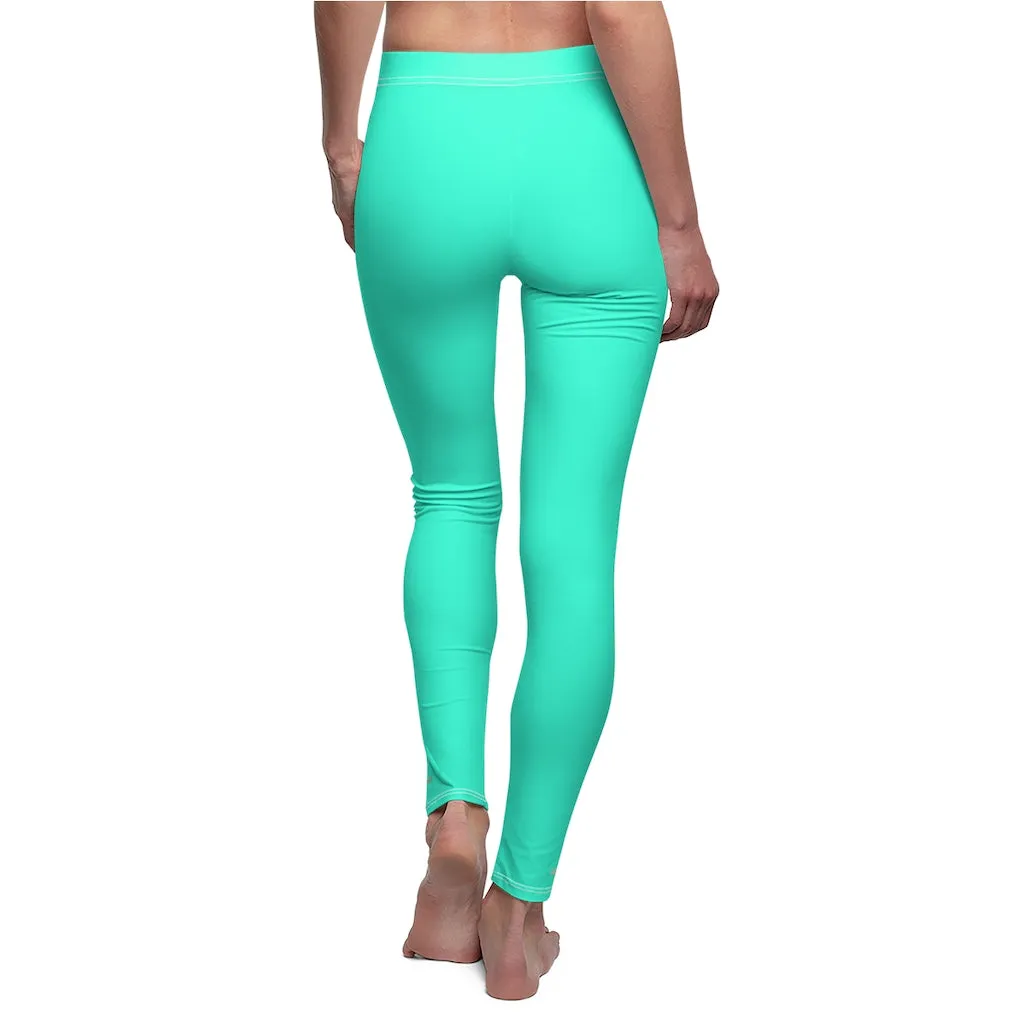 Turquoise Blue Women's Leggings, Bright Solid Color Dressy Long Casual Leggings- Made in USA