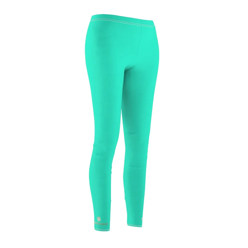 Turquoise Blue Women's Leggings, Bright Solid Color Dressy Long Casual Leggings- Made in USA