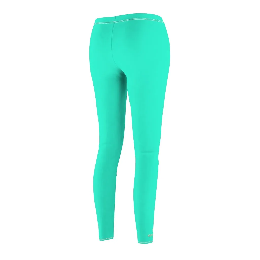 Turquoise Blue Women's Leggings, Bright Solid Color Dressy Long Casual Leggings- Made in USA