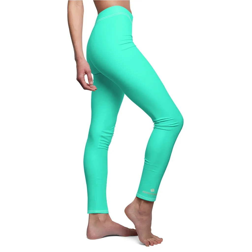 Turquoise Blue Women's Leggings, Bright Solid Color Dressy Long Casual Leggings- Made in USA