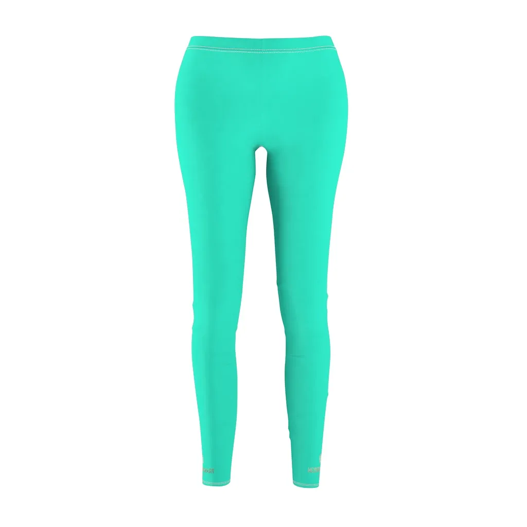 Turquoise Blue Women's Leggings, Bright Solid Color Dressy Long Casual Leggings- Made in USA