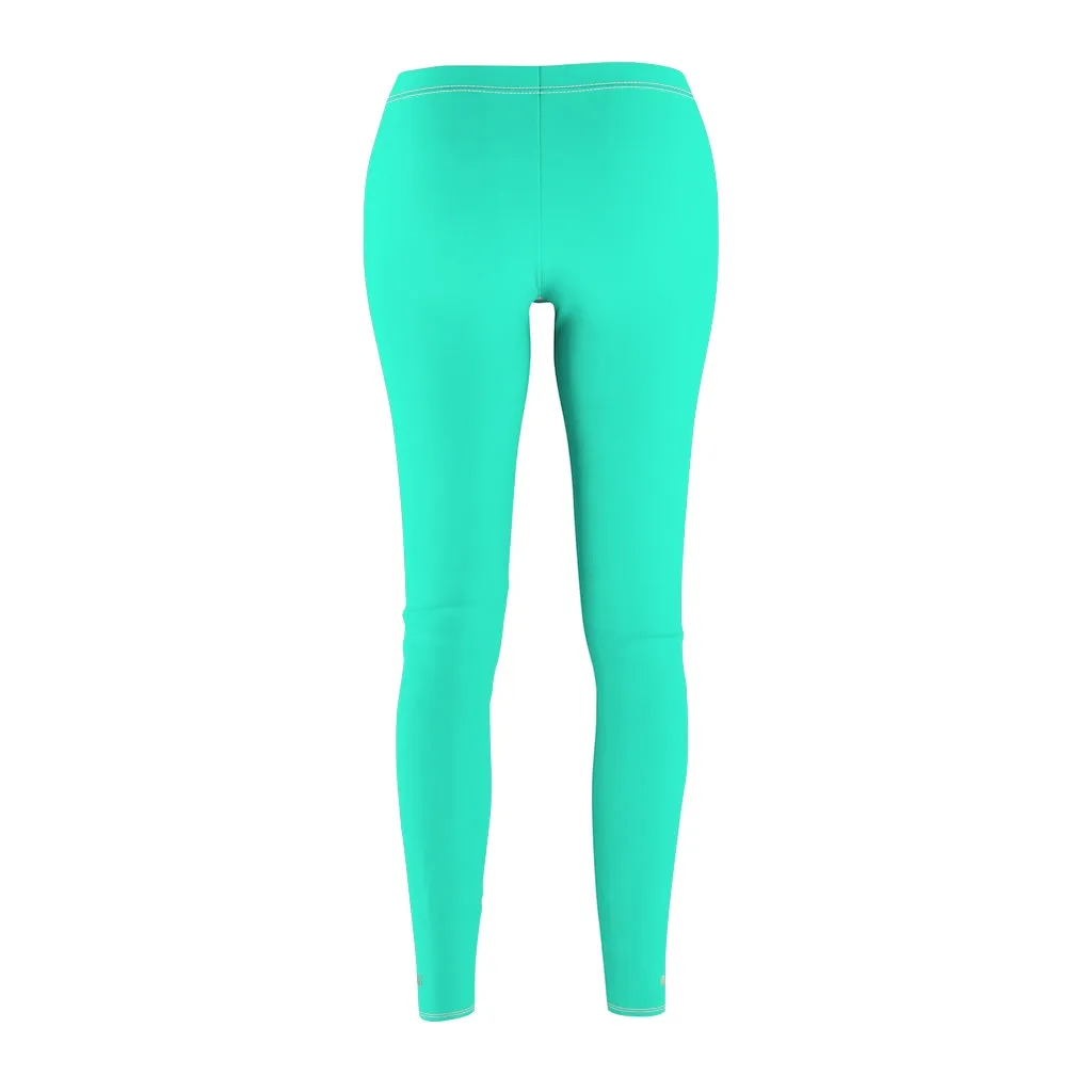 Turquoise Blue Women's Leggings, Bright Solid Color Dressy Long Casual Leggings- Made in USA