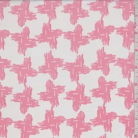 White/Coral Pink Abstract Houndstooth Georgette Fabric